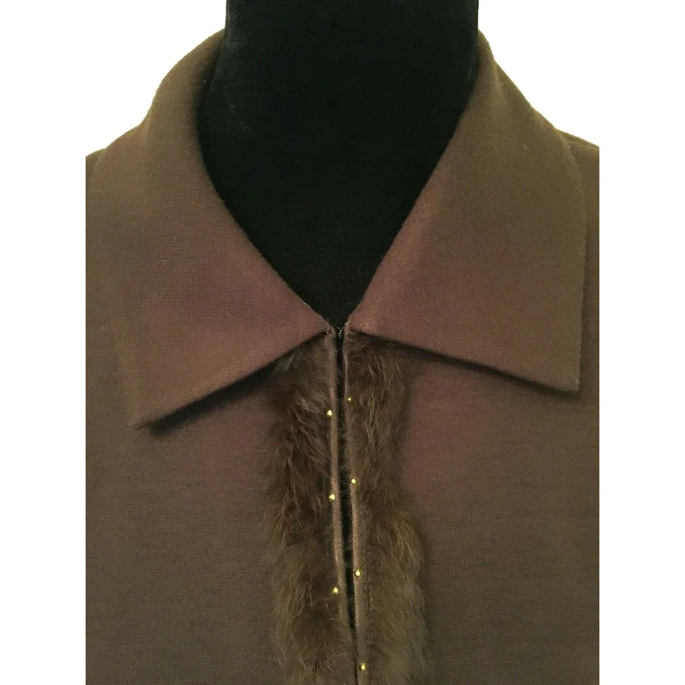 Topami Womens Blazer Jacket Size 40 EU Brown Collared Fur Trimmed Embellished‎